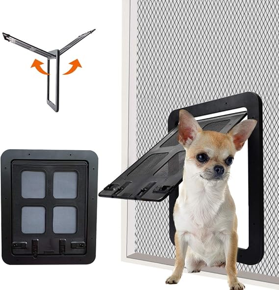 La La Pet Magnetic Pet Screen Door 4 Way Locking Cat Flap Door for Interior Exterior Doors Sliding Screen Door, Window Wall Entry Pet Door for Cats & Doggie with Circumference < 23"(Black)
