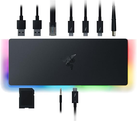 Razer Thunderbolt 4 Dock, 10 Ports, USB-A, USB-C, 2.5 GbE, Black | Dual 4K or Single 8K Video Output, Mac, and PC Compatible, Thunderbolt 3 & 4 Certified, Chroma