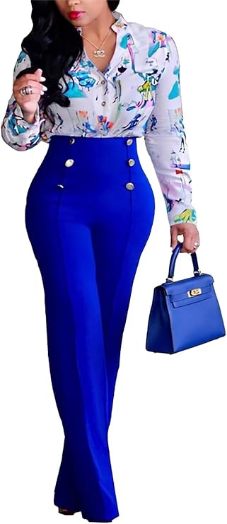 Women's Stretchy High Waisted Wide Leg Work Pants