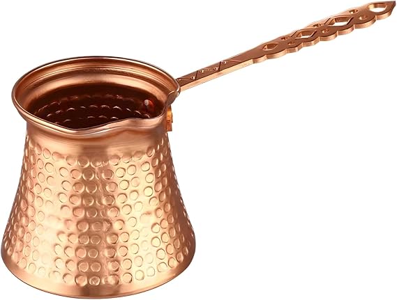 Turkish Coffee Pot, Aluminum Cezve with Long Handle, Hammered Pattern, Vintage Greek Arabic Briki