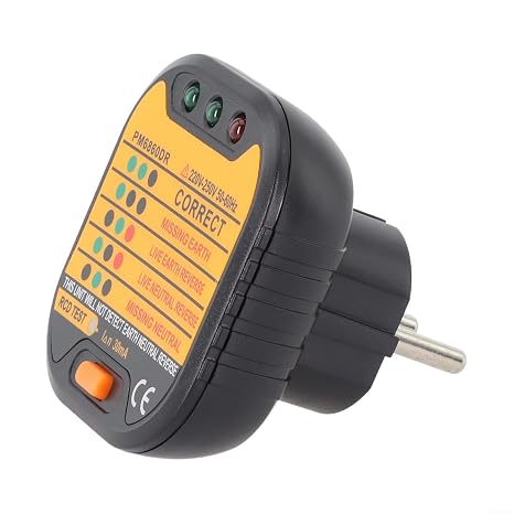Electrical Socket Tester with Circuit Polarity Voltage Detection and GFCI RCD Trip Test for 110V 230V Outlets, Portable Instrument with LED Indicators(PM6860DR)