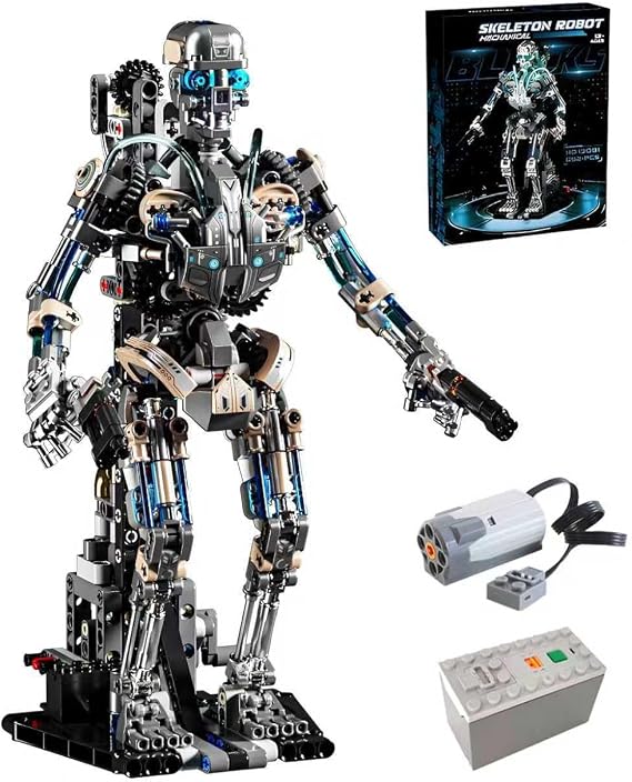 CSNRHG 692 Pieces Mechanical Skeleton Robot + Rotatable Body and Articulated Design Can Be Hand Driven or Motor Driven Creative STEM Toy for Kids and Adults