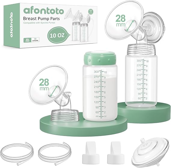 Breast Pump Accessories Compatible with Spectra S1 S2 S9 Plus Replacement Pump Parts, 2 Sets with 28mm Flanges Spectra, 10oz Bottles, Duckbill Valves, Tubing, Backflow Protectors, Not Original