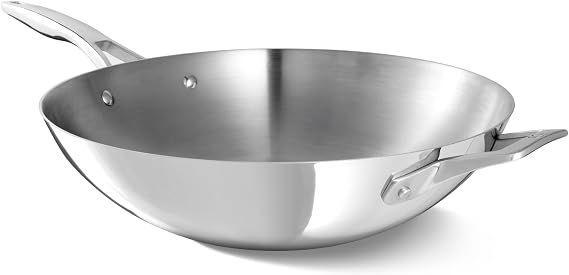 Calphalon Premier Polished 5-Ply Stainless Steel Cookware w/Turbo Heat Tech 13" Wok, Induction, Oven Safe 500F, PFOA Free, Polished Stainless Silver