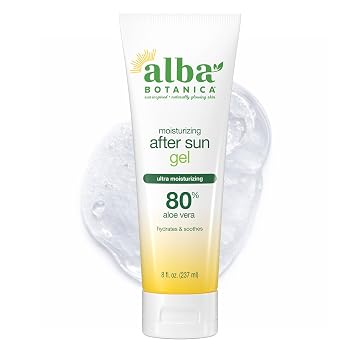 Alba Botanica Aloe Vera Gel for Skin, Cooling After Sun Treatment for Face and Body, Made with Purity Certified 80% Aloe Vera Gel Formula, 8 fl. oz. Tube (Packaging May Vary)