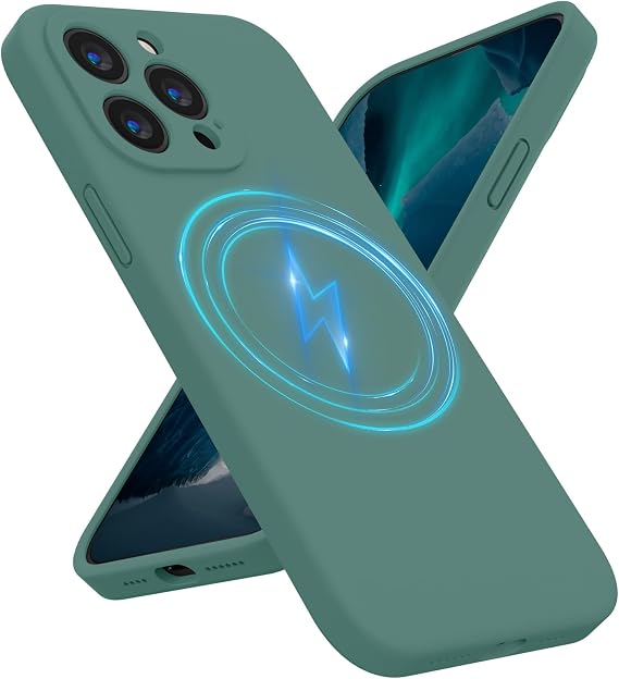 Antlia Magnetic Case Designed for iPhone 14 Pro Case, [Compatible with MagSafe] Silicone [Camera Protection] Phone Case, Soft Anti-Scratch Microfiber Lining Inside, 6.1 inch, Midnight Green