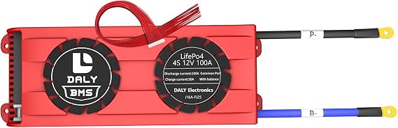 DALY BMS 4S 12V 100A LiFePO4 3.2V Battery Protection Module PCB Protection Board with Balance Leads Wires BMS for 18650 Battery Pack 12V in Home Energy Storage Inverter(Standard BMS,100A Fan)