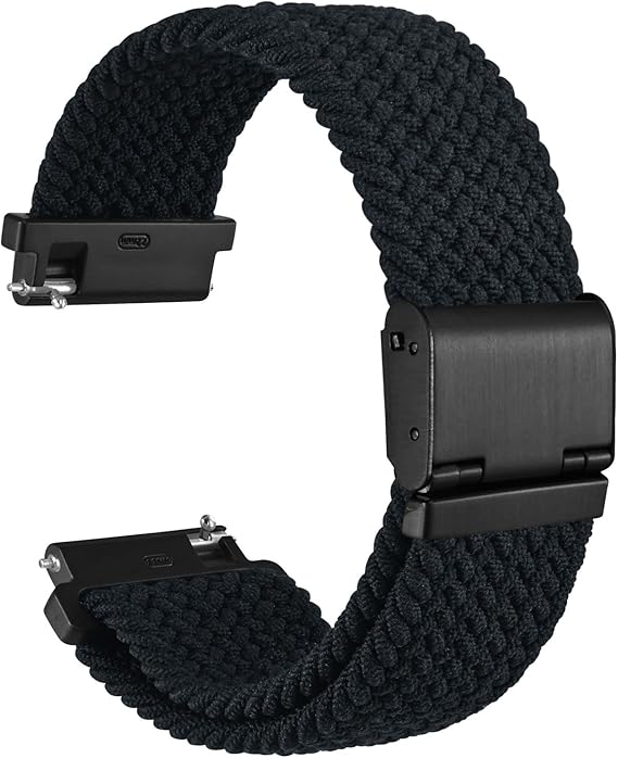 WOCCI 19mm Braided Nylon Watch Band for Men and Women, Quick Release, Black Stainless Steel Buckle (Black)