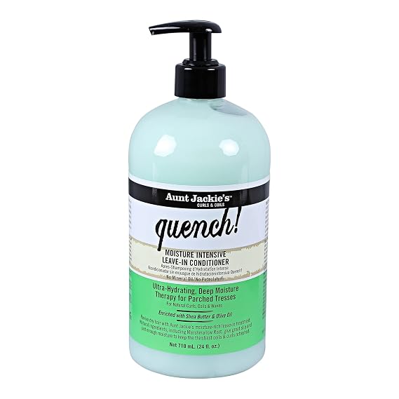 Aunt Jackie's Curls and Coils Quench, Large 24oz Family Sized Pump, Moisture Intensive Leave-In Hair Conditioner for Natural Curls, Coils and Waves, Enriched With Shea Butter, Green...