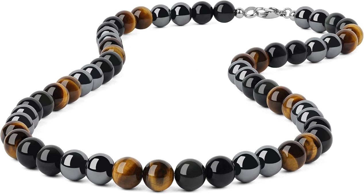 GAVU Mens Beaded Necklace, Triple Protection Crystal Necklace for Men