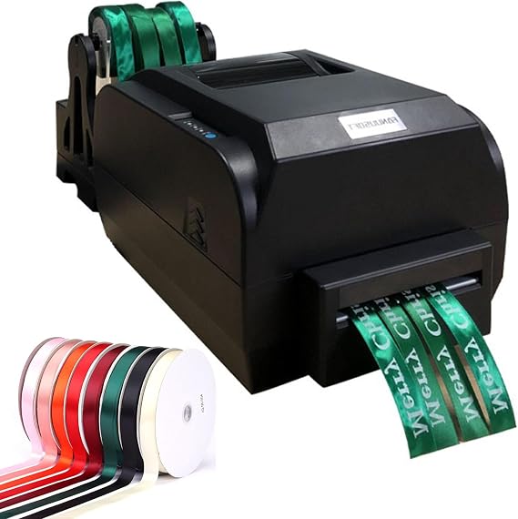 Satin Ribbon Printing Machine, 4 Row Digital Ribbon Printer with Ribbon Holder,Stamping Printing Machine for Gift Wrapping, 12-20mm Width, 150MM/S, Printing Resolution: 200 DPI