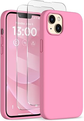for iPhone 13 Phone Case with [2X Screen Protectors], Liquid Silicone Shockproof Protective with Soft Anti-Scratch Microfiber Lining Slim Thin Case for iPhone 13 6.1 inch, Tender Pink