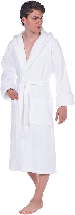 TurkishTowels Luxurious Men's Hooded Terry Velour Plush Bathrobe