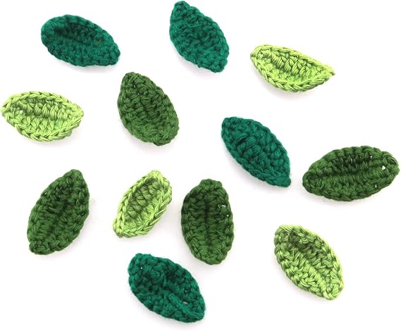 ZCZQC Crochet Green Leaf 12PCS Mixed Green Handmade Crocheted Flowers Leaves Small Applique for Decorative Embellishment Cardmaking Scrapbook Craft
