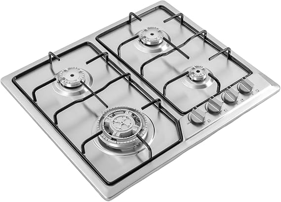 4 Burner Gas Top Stove Gas Cooktop 24 Inch Stainless Steel Built-in Gas Cooktop Gas Cooker Natural LPG Silver Gas Hob for Kitchen,Electric Ignition(4 Burner/22.83" * 19.68")