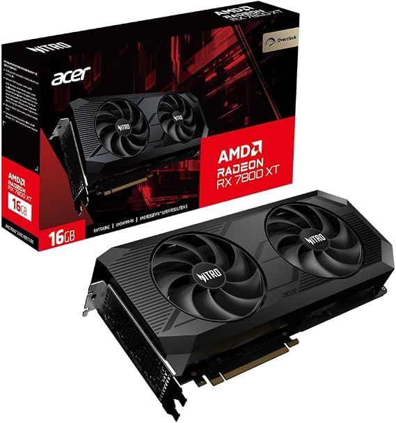 acer Nitro AMD Radeon RX 7800 XT Overclocking Graphics Card | 16GB GDDR6 256-bit 19.5 Gbps | Dual Nitro FrostBlade Ringed Fans | TPD 281W | 1 x HDMI 2.1 & 3 x DisplayPort 2.1