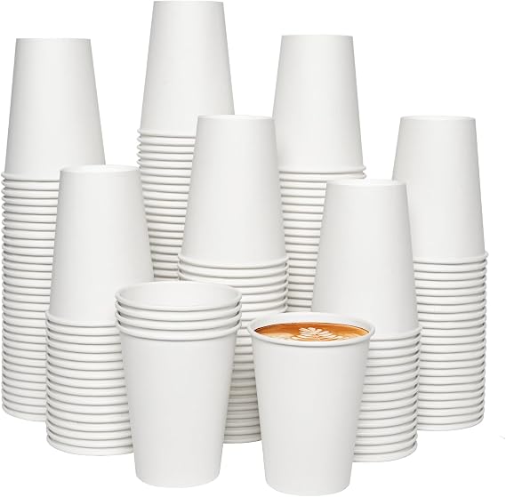 JOLLY CHEF 300 Pack Disposable Paper Coffee Cups 12 oz White Hot Paper Cups