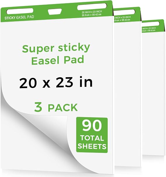 Sticky Easel Pads, 3 Pack Anchor Chart Paper for Teachers, Self Stick Flip Chart Paper with Sticky Back for Classroom, Office, 30 Sheets/Pad (20x23inches)