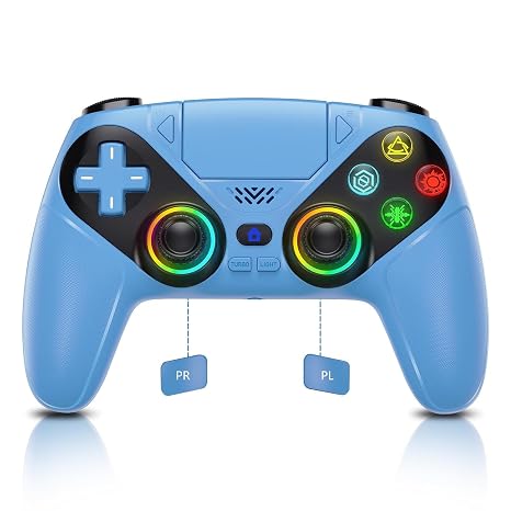 Dinosoo RGB Wireless Controller for PS5/PlayStation 5 PC, Bluetooth Controller with Turbo, Macro, Dynamic Vibration, 6-Axis Motion Control, 3.5mm Audio Jack, 1000mAh Battery, Speaker - Blue