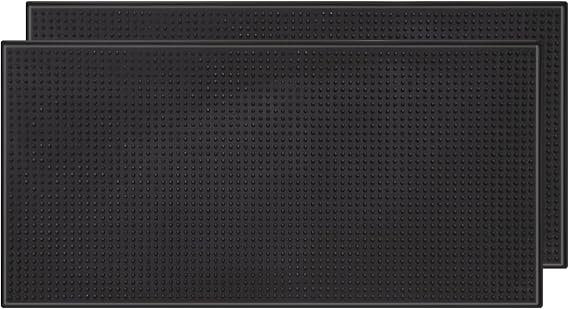 Large Rubber Bar Mat 24"x12" 1cm Thick, Durable Non-Slip Bar Mats for Bartending, Spill Mats for Counter Top,Kitchen, Coffee Bar, Restaurant, Dish Drying Mat, Glass Drying Mat, 2 Packs Black