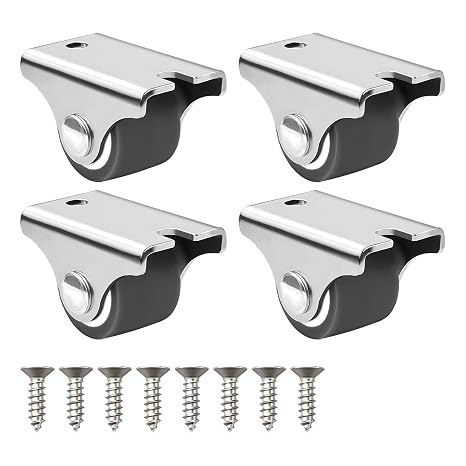 Caster Wheels Set of 4 Heavy Duty, Silent Small Rubber Castor Wheels with Black Mounting Plate, Fixed Furniture Casters for Chairs, Tables, Cabinets,
