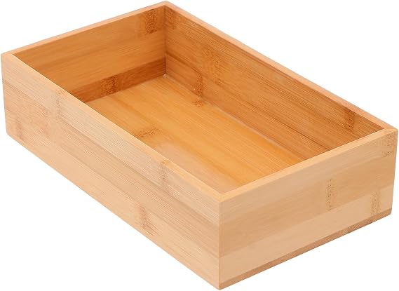 Bamboo Storage Box, Wooden Desk Organiser, 24 x 14 x 6 cm | Lidless tabletop organiser, ready to use, compact khaki design, forstationery, cosmetics, keys and small home items