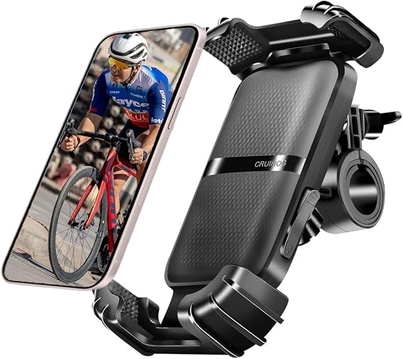 Motorcycle Phone Mount,Handlebar Phone Holder for Bike,360Rotation,Silicone Wrapped Phone Clamp,One-Touch Quick Lock Scooter Stroller Bicycle Phone Holder,4.7- 6.8"Phones,Thick Cases Friendly