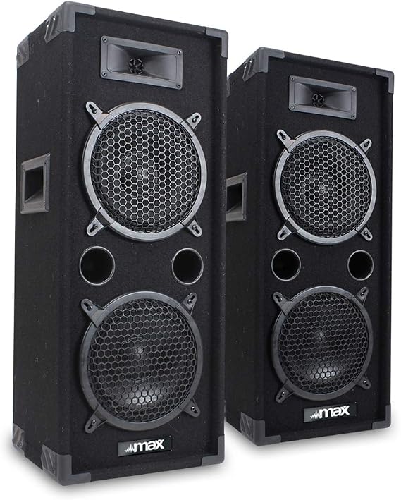 MAX28 Dual 8-Inch Passive DJ PA Speaker Pair, 1600W, Tweeter Horns