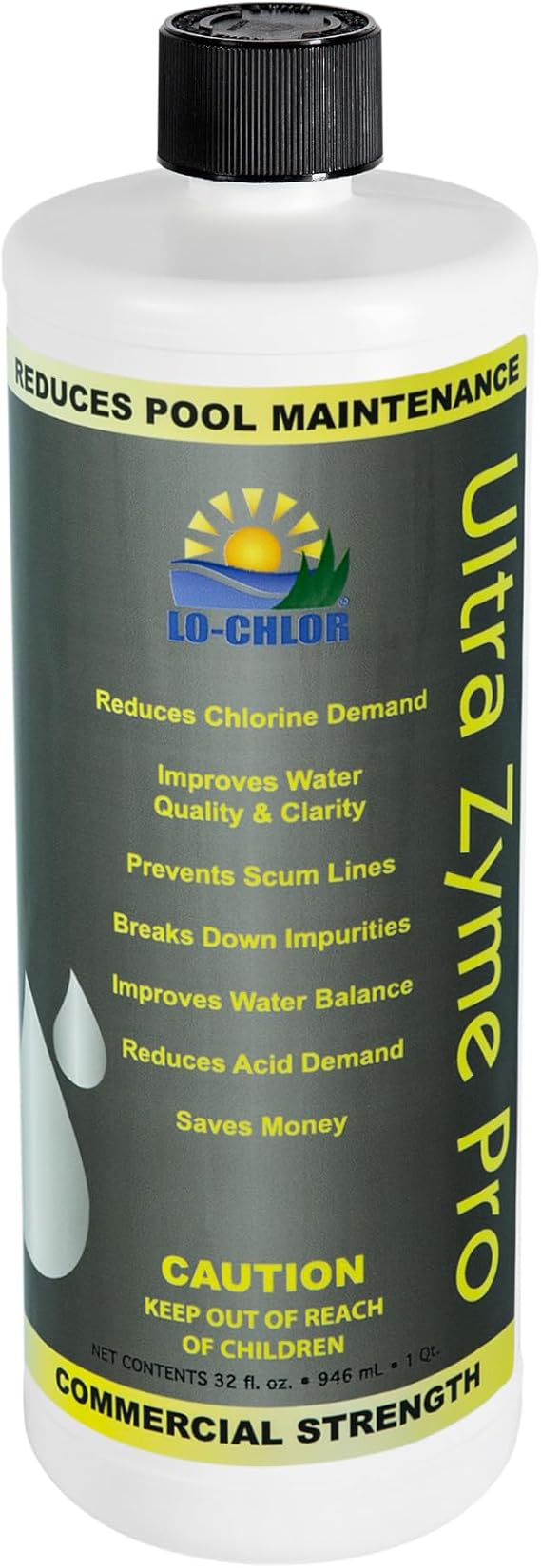 Lo-Chlor Ultra Zyme Pro Pool Enzyme Treatment, Reduces Chlorine Demand, Breaks Down Organic Debris, Improves Water Clarity, Weekly Treatment for Heavy-Use Pools, 32 oz