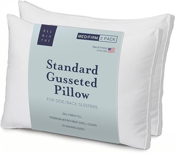 Ella Jayne - Luxury Hotel Quality Pillows for Bed, Set of 2 - Queen Size - Firm Bed Pillow with 1" Gusset, Gel Fiber Fill, Best Pillows for Sleeping, Washable Pillow Support for Side and Back Sleeper