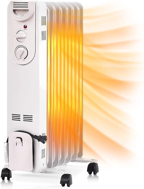 TANGKULA 1500W Oil-Filled Heater, Portable Radiator Heater with Adjustable Thermostat, Tip Over & Overheating Protection, Electric Oil Heater for Home and Office, Space Heater