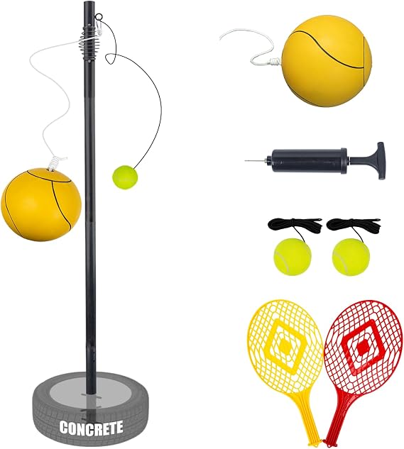 Tetherball Tennis&Tetherball Set,Tetherball Equipment with Pole for Backyard,with 10.5 Feet Adjustable Height Pole,2 Tennis Balls,2 Rackets,1 Tetherball with Rope,Fun Family Game(NO Base Included)