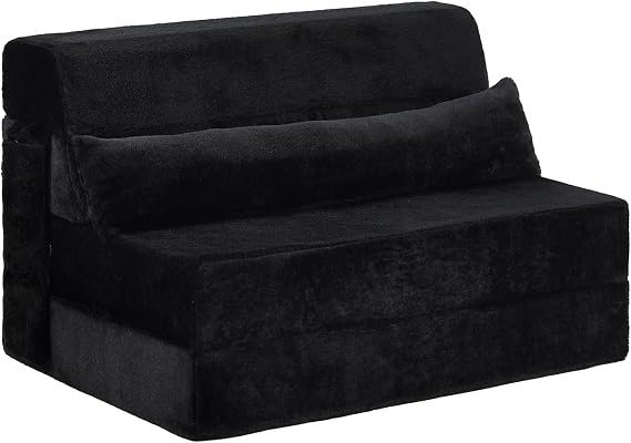 Folding Sofa Bed with Pillow, Single Size 4-in-1 Floor Couch Sleeper Chair for Adult, Fold Out Guest Mattress Chair Bed, Boneless Couch for Living Room, Dorm, Home Office, Black