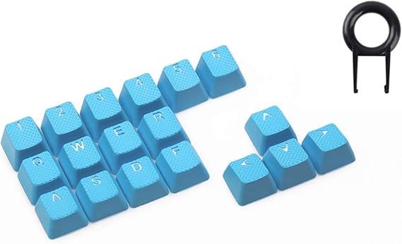 18 Keys Taihao Rubber Double Shot Backlit Translucent Keycap PS4 FPS MOBA Gaming Key Caps QWER Arrow WASD Switch OEM Profile for Cherry RGB MX Mechanical Keyboards (Light Blue)
