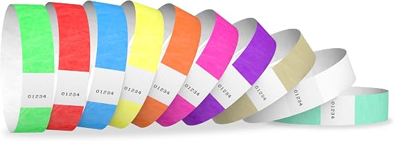 100 WristCo Tyvek Wristbands Color Variety Pack - 34 x 10- Waterproof Recyclable Comfortable Tear Resistant Paper Bracelets Wrist Bands for Events Concert Festival Admission Party | 10 Colors