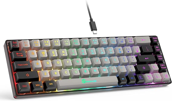 GEODMAER 65% Gaming Keyboard Wired Backlit Mini Keyboard Ultra Compact Anti-Ghost No Conflict 68 Keys Membrane Gaming Wired Keyboard for PC Laptop Windows Gamer