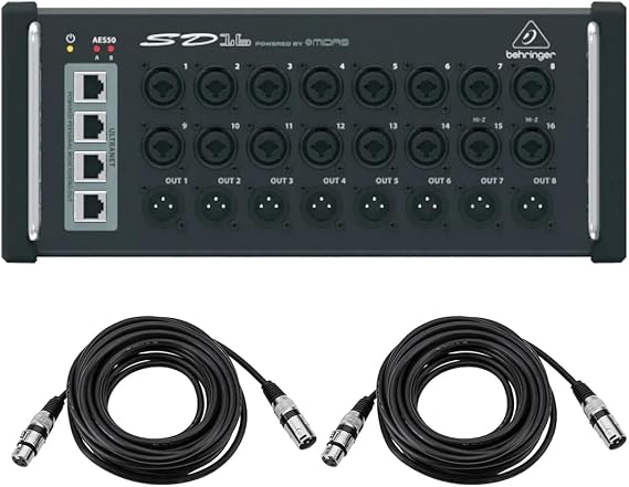 Behringer SD16 I/O Stage Box with 16x Remote-Controllable MIDAS Preamps, Bundle with 2x 25' Value Series XLR M to F Microphone Cable