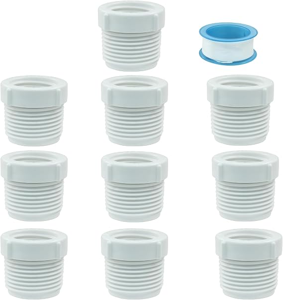 PVC Reducer Bushing, 3/4" male thread to 1/2" female Thread, 10Pcs | Male to Female Thread Adapter, Coupling PVC Pipe Fittings, For Connecting Pipe, White