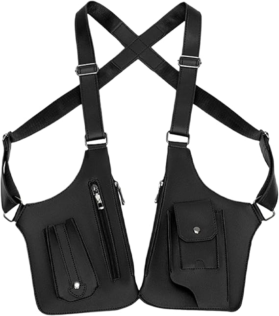 Qanment Shoulder Holster Anti-theft Multi Pocket Bag for Men, Adjustable Leather Shoulder Bag | PU Double Shoulder Arm Pit Bag, Double Shoulder Strap Multi Pockets Outdoor Anti-Theft Tactical Bag