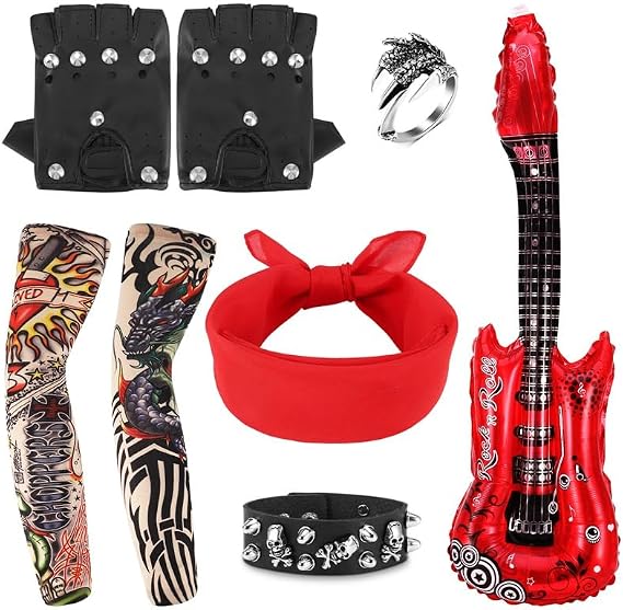 8 Pcs Punk Rock Star Fancy Dress Costume Set