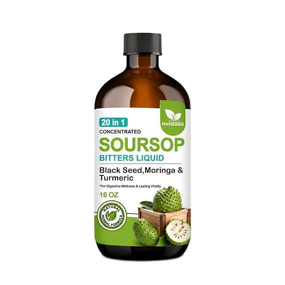 Soursop Bitters Liquid with Blackseed, Moringa & Turmeric, Sour sop Bitter with Sour sop leaves, Pure Soursop Bitters made up of Sour sop fruit extract, Bitter Soursap,Soursap juice 16 Fl Oz