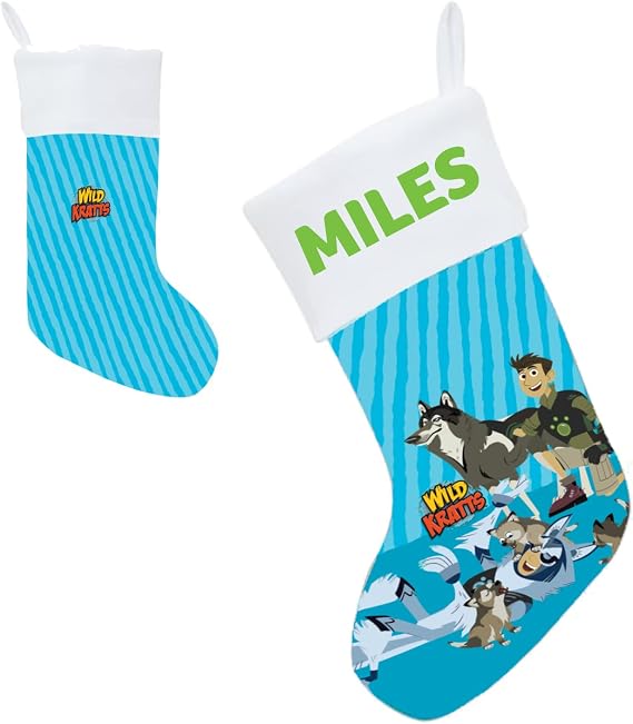 Wild Kratts Wolf Pack Personalized Christmas Stocking with Custom Name Printed | White Cuff | Fun Holiday Home Decor for Children | Ready to Hang