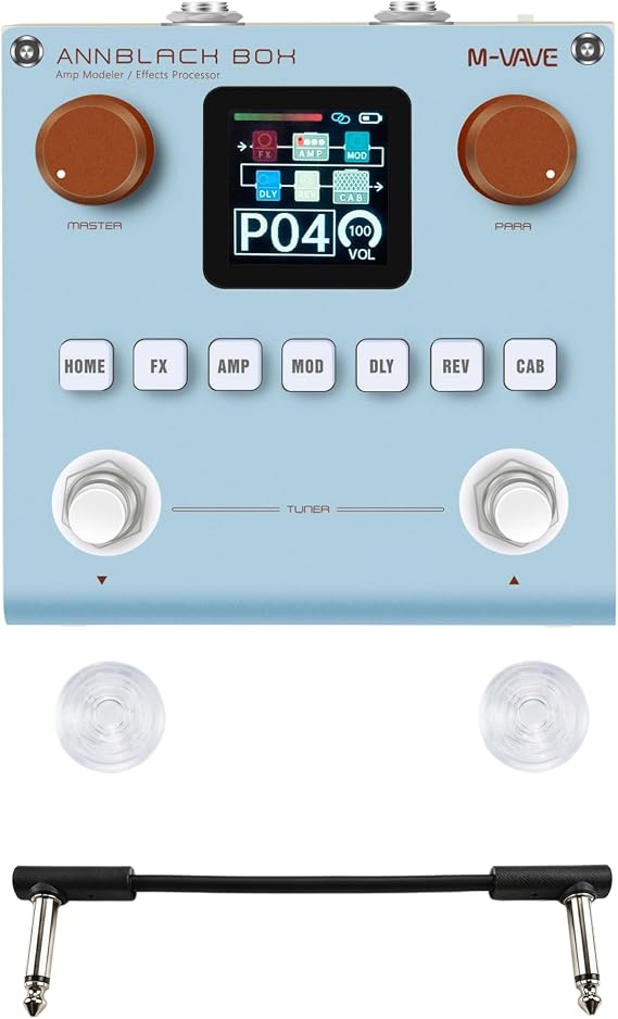 M-VAVE ANN Blackbox Blue Multi Effects Guitar Pedal, Portable Multi Effects Processor with ANN Modeling, 80 Presets Effects Processor with Footswitch Topper(Random Color) and 6.35mm Audio Cable
