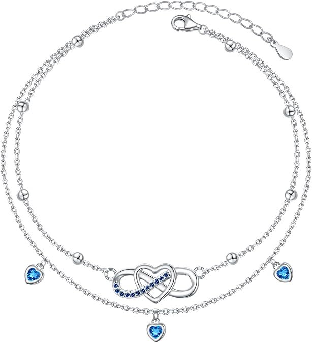 Anklet For Women 925 Sterling Silver Double Layered Beaded Anklet Bracelets | Adjustable Foot Chain Summer Beach Jewelry for Women