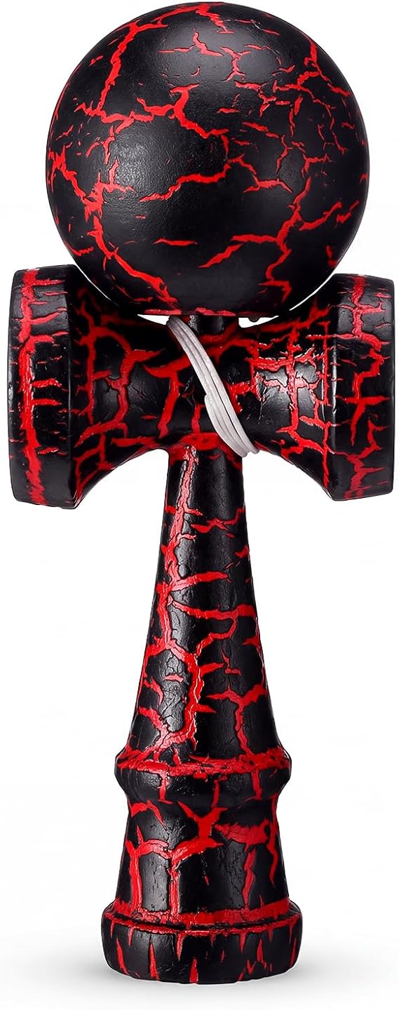 Kendama Toy Full Size Crack Solid Wood Teens, Red Black