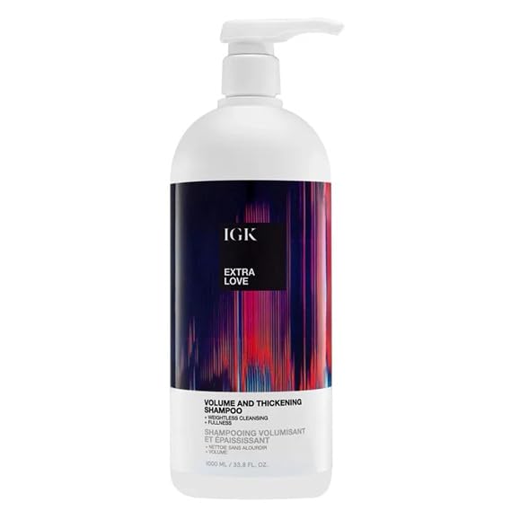 IGK EXTRA LOVE Volume & Thickening Shampoo | Volumizing Shampoo for Fine, Thin Hair | Hydrates + Supports Scalp Care | Vegan + Cruelty Free | 33.8 oz