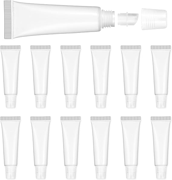 Styquenzer Empty Lip Gloss Tubes, 12 Pcs 10 ml Clear Mini Lip Gloss Containers Portable Travel Toothpaste Container Refillable Lip Balm Squeeze Tube for DIY Lipgloss Cosmetic Toiletries