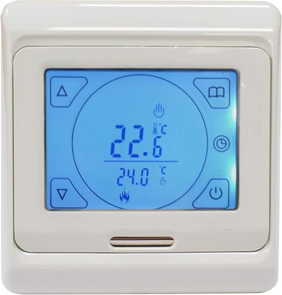 Touch Screen Digital Under Floor Heating Thermostat in White - Suitable for Almost All Electric underfloor Heating Systems. 16Amp. Includes Floor & air Temperature sensors