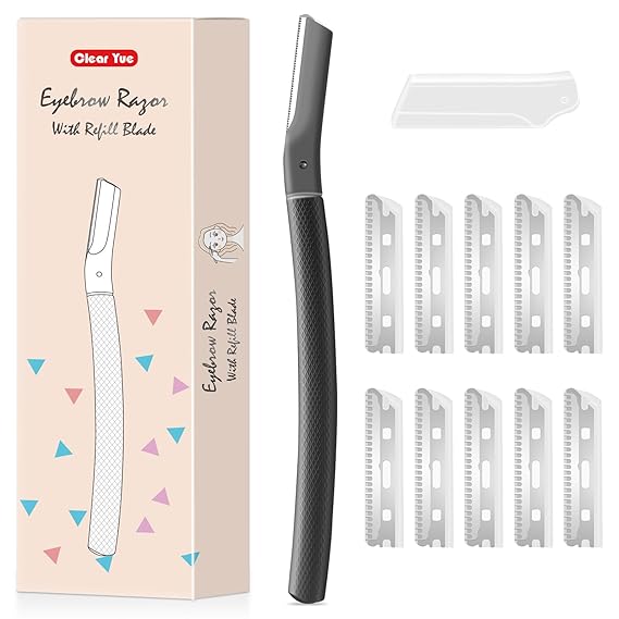 Dermaplane Razor for Women face | Dermaplaning Tool for Face, Facial Razors for Women & Men with 10 Replaceable Blades, Black