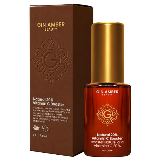 Gin Amber Beauty 20% Vitamin C Booster - Brightening Facial Serum, 1 fl oz